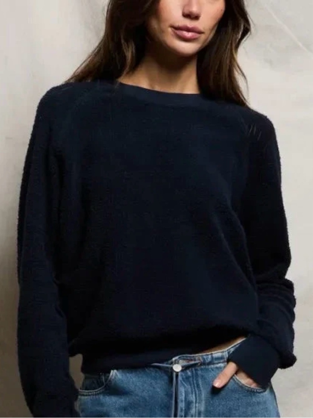 perfectwhitetee Women's Navy Ziggy Crewneck Inside Out Sweatshirt, Navy